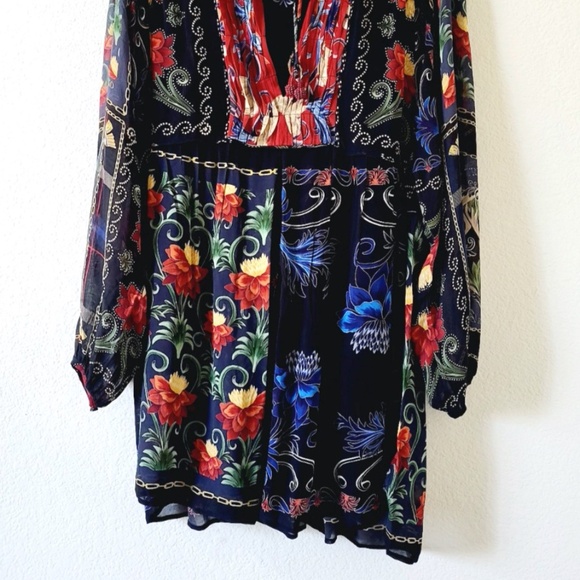 $260 Farm Rio Mixed Arabesque Scarves Long Sleeve Mini Dress - Picture 5 of 12